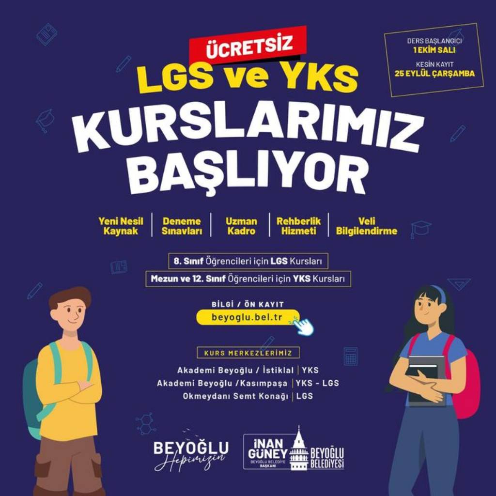 Beyoğlu Belediyesi'nden Ücretsiz LGS ve YKS Kursları