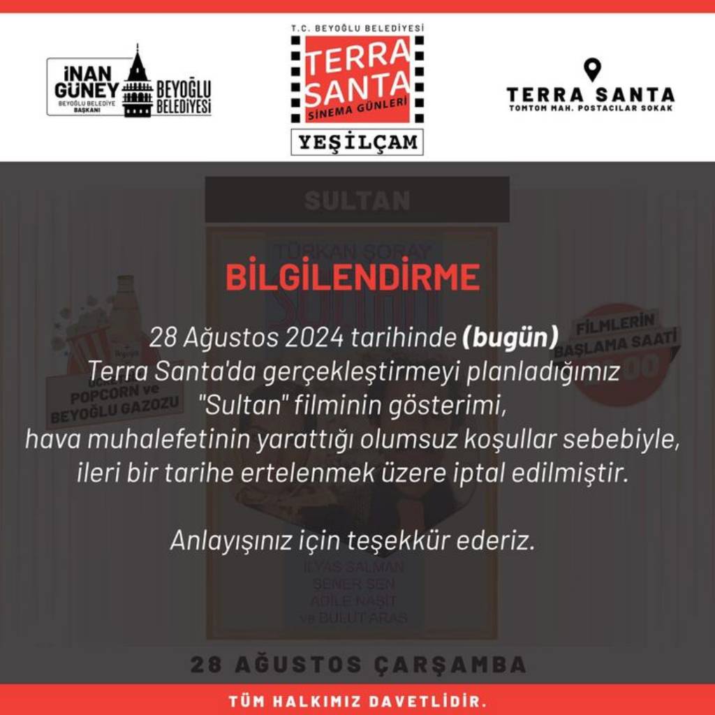 Beyoğlu Belediyesi'nden Sultan Filmi Gösterimine Erteleme