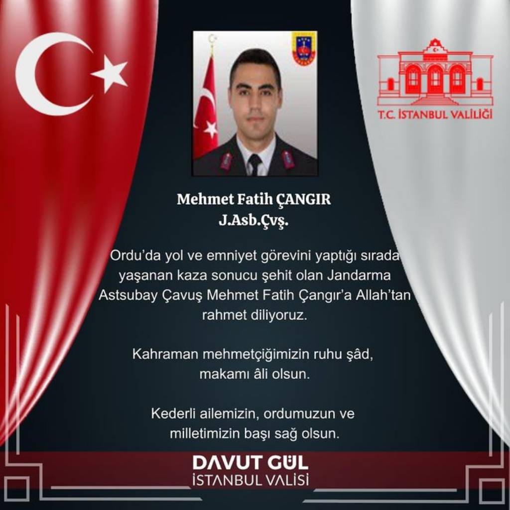 Ordu'da Kaza: Jandarma Astsubay Çavuş Mehmet Fatih Çangır Şehit Oldu